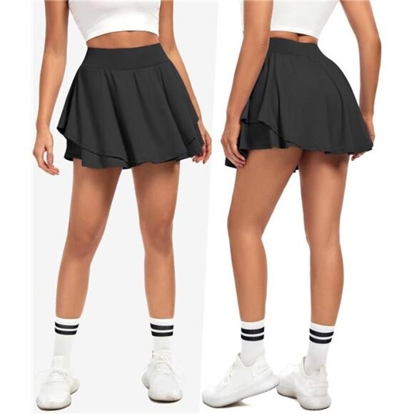 Womens Pleated Tennis Skirt Ruffle Golf Skort with Pockets Tummy Control - Picture 2 of 6